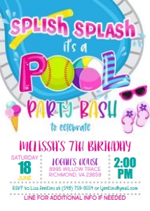 Pool Party Invitation Girl_Softball: Pool Party Invitation Girl_Softball
