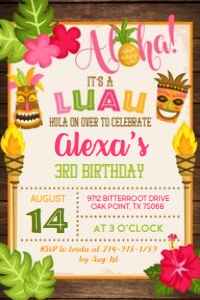 Luau Birthday Party_4x6: Luau Birthday Invitation Girl