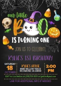 Our Little Boo is Turning ONE_Invitation_blk bkgnd: Our Little Boo is turning One_blk bkgnd