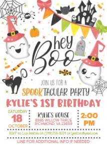 Hey Boo_1st Birthday Invitation_White: Hey Boo_1st Birthday Invitation_White