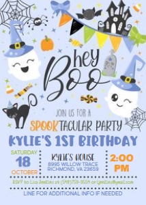 Hey Boo_1st Birthday Invitation_Blue: Hey Boo_1st Birthday Invitation_Blue