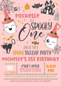Spooky One Birthday Invitation_pink: Spooky One Birthday Invitation_pink