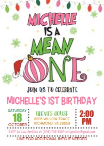 Grinch 1st Birthday_5x7_Mean ONE_Girl_White: Grinch 1st Birthday_5x7_Mean ONE_Girl_White