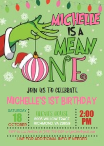 Grinch 1st Birthday_5x7_Mean ONE_Girl_Green design preview