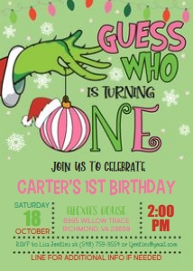 Grinch 1st Birthday_5x7_Guess Who_GIRL_Green: Grinch 1st Birthday_5x7_Guess Who_GIRL_Green