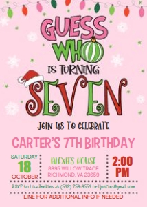 Grinch 7th  Birthday_5x7_Guess Who_Girl_Pink: Grinch 7th Birthday_5x7_Guess Who_Girl_Pink