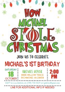 Grinch 1st Birthday_5x7_Stole Christmas_Join Us to Celebrate: Grinch 1st Birthday_5x7_Stole Christmas