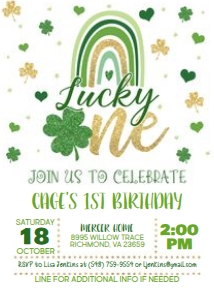 Lucky One Rainbow_BOY: Lucky One Rainbow Birthday Invitation - St Patrick's