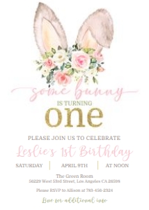 Some Bunny is Turning ONE_Floral Ears_5x7 design preview