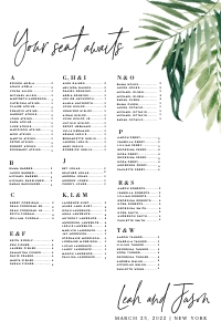 Tropical Greenery Alphabet Seating Chart 24x36 1 design preview