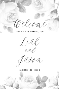 Modern Black and White Flower Welcome Sign 24x36: BW Roses Welcome Sign 24x36