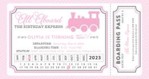 All Aboard Train Ticket PINK - BDAY EXPRESS: All Aboard Train Ticket Invitation PINK