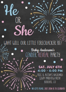 Gender Reveal Fireworks Invitation: Gender Reveal Fireworks Invitation BLUE PINK