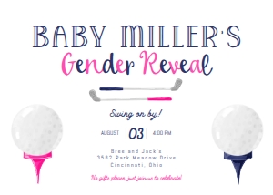 Golf Gender Reveal Watercolor Invitation: Golf Gender Reveal Watercolor