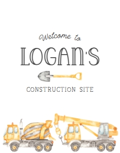 Construction Watercolor Welcome Sign 11x14: Construction Watercolor Welcome Sign