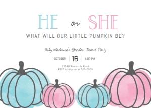 Pumpkin Watercolor Gender Reveal Invitation design preview