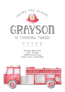 Firetruck Watercolor Invitation: Firetruck Watercolor Invitation