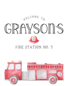 Firetruck Watercolor Welcome Sign design preview