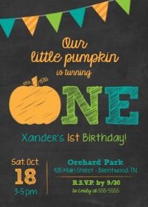 Pumpkin ONE Chalkboard Boy Invitation design preview