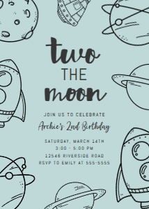 Two the Moon Pale Teal Invitation design preview