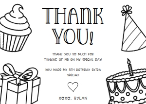 Thank You Card - Kids Birthday - Cake design preview