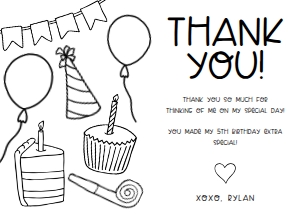 Thank You Card - Kids Birthday - Side design preview