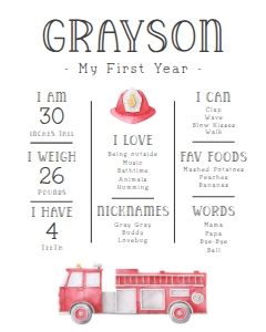 Firetruck Watercolor Stats Board design preview