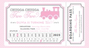 All Aboard Train Ticket PINK - TWO TWO: All Aboard Train Ticket Invitation PINK