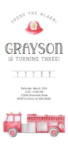 Firetruck Watercolor Invitation - PHONE: Firetruck Watercolor Invitation