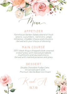 Blush Rose Menu 5x7: Blush Rose Menu 4x9