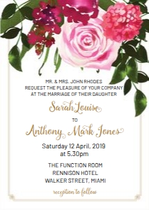 Pink Green Bloom Cascade Wedding Invitation design preview
