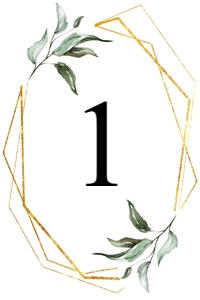 Gold Frame Green Leaves 4x6 Table Number design preview