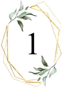 Gold Frame Green Leaves 5x7 Table Number design preview