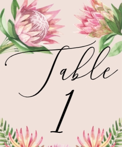 Pink Protea Table Number 5x7 design preview