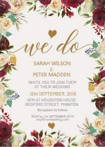 We Do Burgundy Floral Wedding Invitation design preview