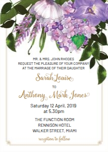 Lavender Bloom Cascade Wedding Invitation design preview