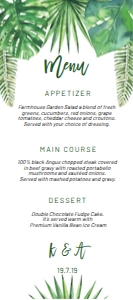 Tropical Green Leaves Menu 4x9 design preview