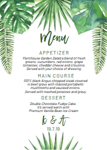 Tropical Green Leaves Menu 5x7 design preview