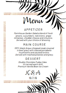 Black Gold Leaves Menu 5x7 design preview