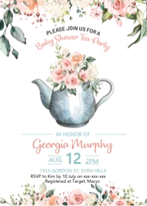 Blush Rose Baby Shower Tea Party Invitation design preview