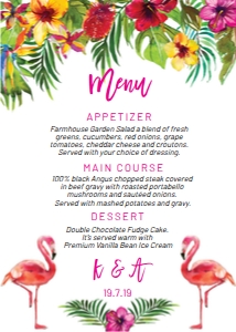 Flamingo Menu 5x7 design preview