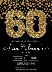 Birthday 60 Gold Glitter Invitation design preview