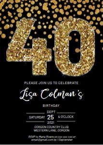 Birthday 40 Gold Glitter Invitation design preview