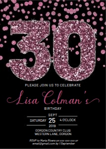 Birthday 30 Pink Glitter Invitation design preview