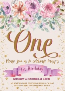 Pink Banner 1st Birthday Invitation design preview