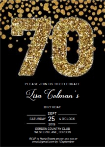 Birthday 70 Gold Glitter Invitation design preview