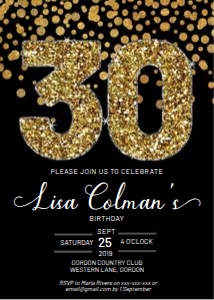Birthday 30 Gold Glitter Invitation design preview