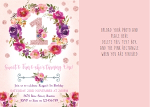Flower One Girls Birthday Invitation design preview