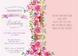 Floral One Girls Birthday Invitation design preview