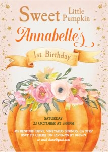 Sweet Little Pumpkin 1st Birthday Invitation design preview